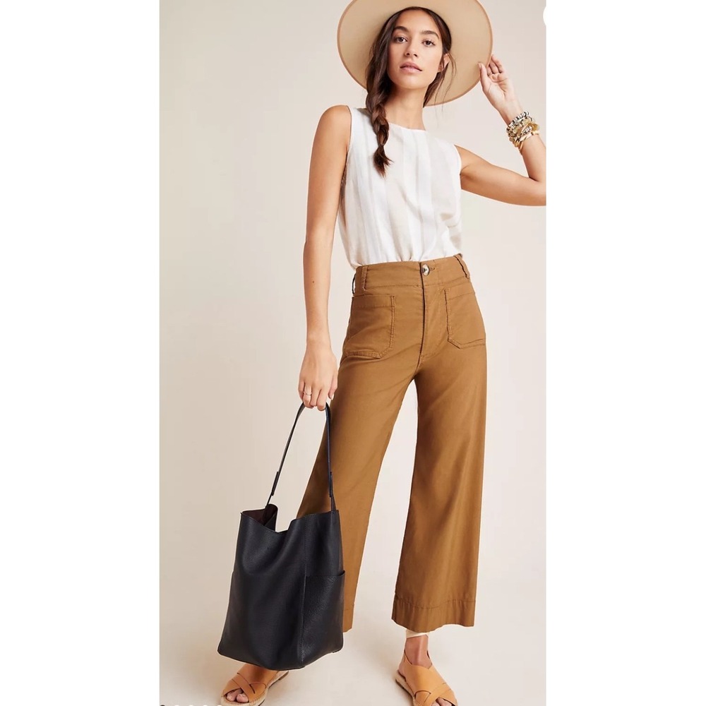 Anthropologie Wide-Leg Trousers Camel Brown Cropped Utility Pants 24P